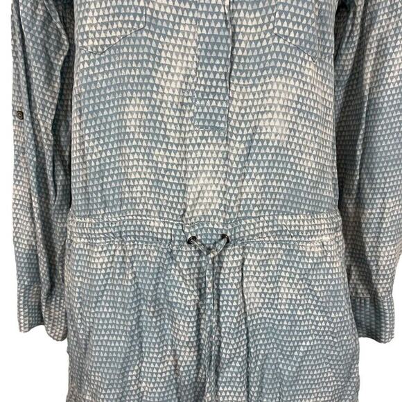 Lou & Grey Womens Blue Button Down Drawstring Waist Roll Tab Sleeve Dress Small - Picture 6 of 14